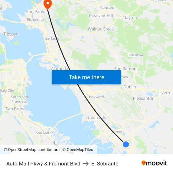 Auto Mall Pkwy & Fremont Blvd to El Sobrante map