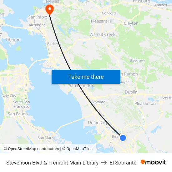 Stevenson Blvd & Fremont Main Library to El Sobrante map