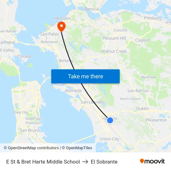 E St & Bret Harte Middle School to El Sobrante map
