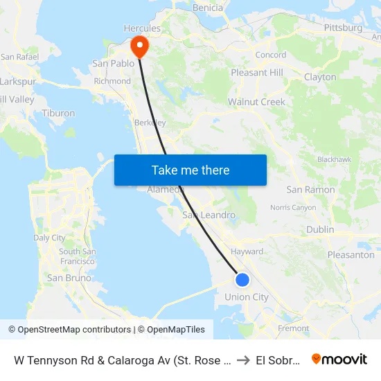 W Tennyson Rd & Calaroga Av (St. Rose Hospital) to El Sobrante map