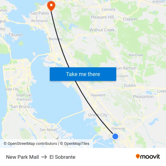 New Park Mall to El Sobrante map