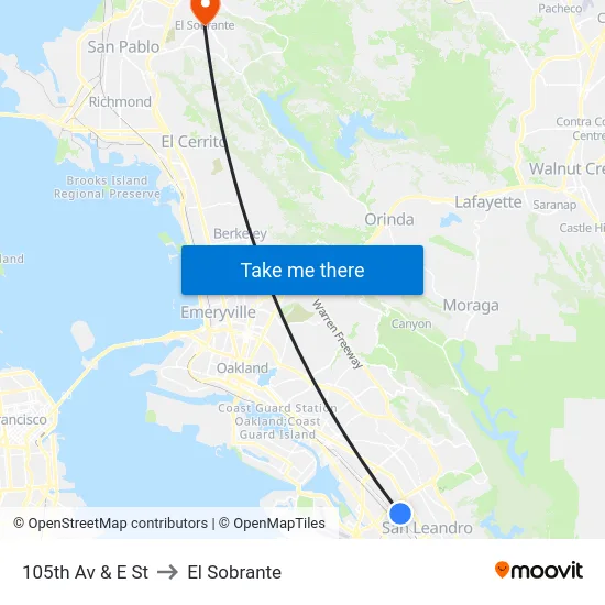 105th Av & E St to El Sobrante map