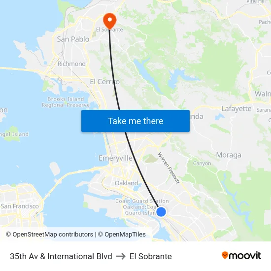 35th Av & International Blvd to El Sobrante map