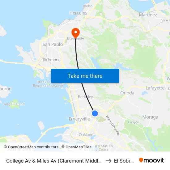 College Av & Miles Av (Claremont Middle School) to El Sobrante map