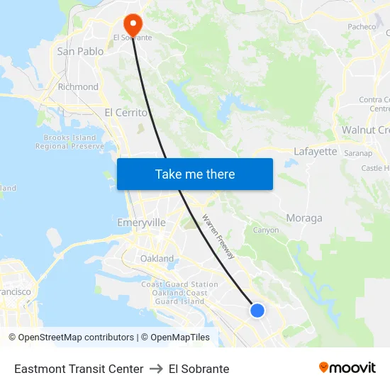 Eastmont Transit Center to El Sobrante map