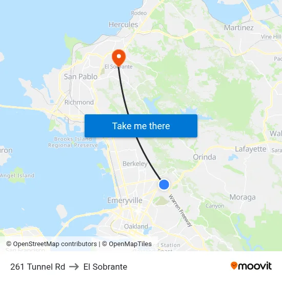 261 Tunnel Rd to El Sobrante map