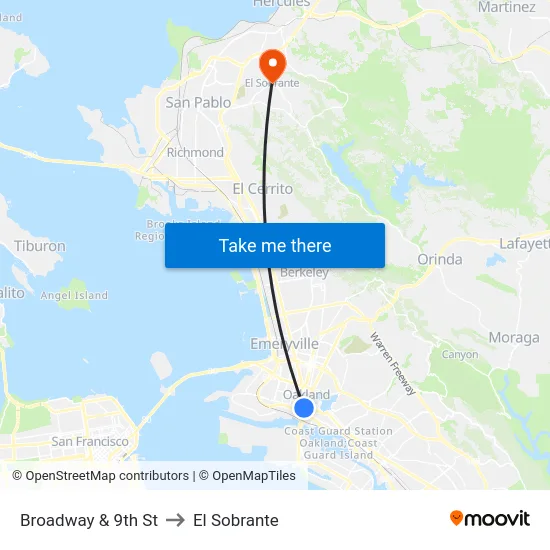 Broadway & 9th St to El Sobrante map