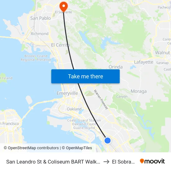 San Leandro St & Coliseum BART Walkway to El Sobrante map