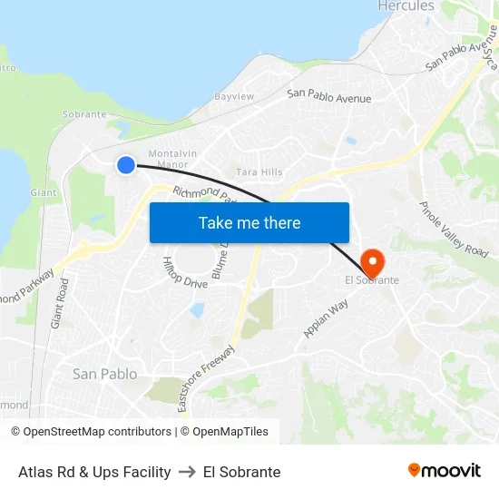 Atlas Rd & Ups Facility to El Sobrante map