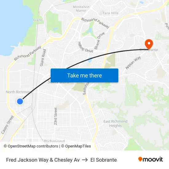 Fred Jackson Way & Chesley Av to El Sobrante map
