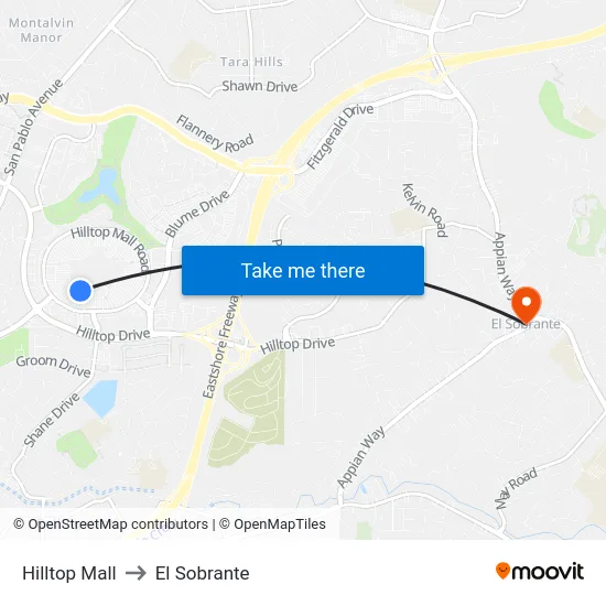 Hilltop Mall to El Sobrante map