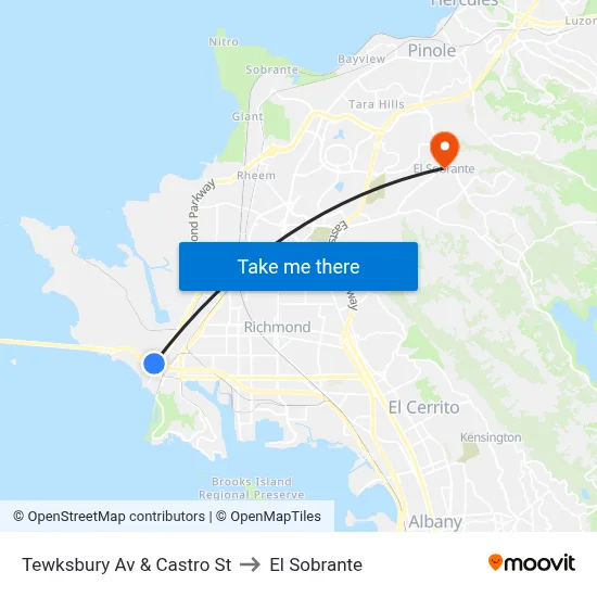 Tewksbury Av & Castro St to El Sobrante map