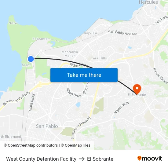 West County Detention Facility to El Sobrante map