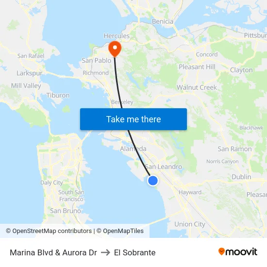 Marina Blvd & Aurora Dr to El Sobrante map