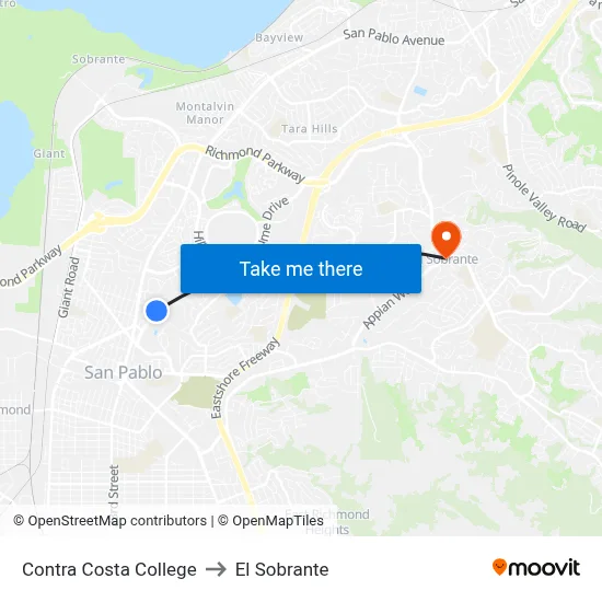 Contra Costa College to El Sobrante map