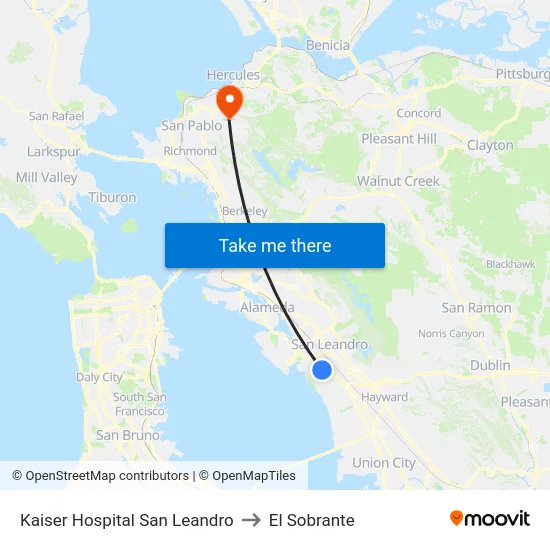 Kaiser Hospital San Leandro to El Sobrante map