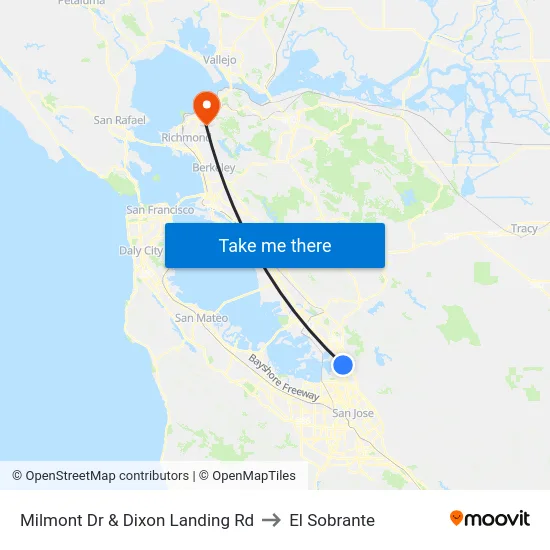 Milmont Dr & Dixon Landing Rd to El Sobrante map