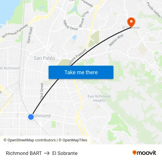 Richmond BART to El Sobrante map