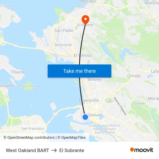 West Oakland BART to El Sobrante map
