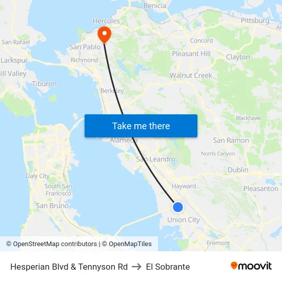 Hesperian Blvd & Tennyson Rd to El Sobrante map