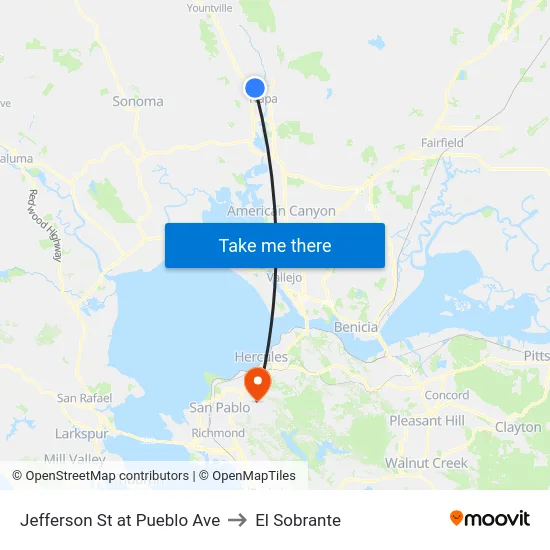 Jefferson St at Pueblo Ave to El Sobrante map