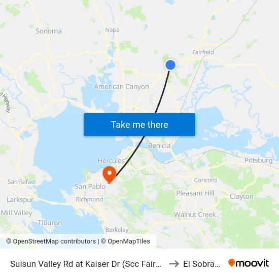 Suisun Valley Rd at Kaiser Dr (Scc Fairfield) to El Sobrante map