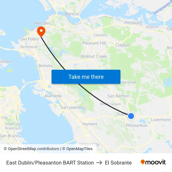 East Dublin/Pleasanton BART Station to El Sobrante map