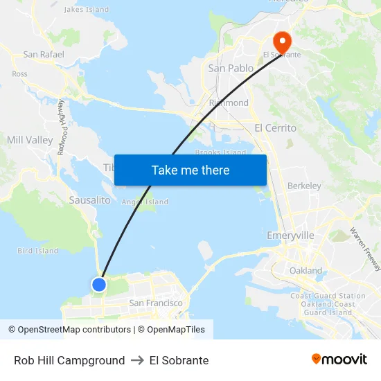 Rob Hill Campground to El Sobrante map