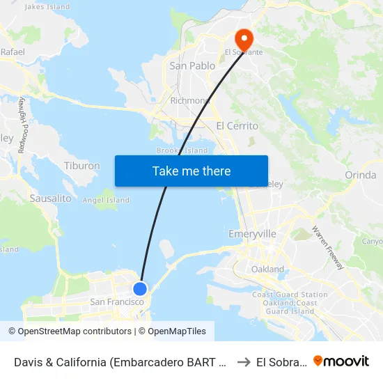 Davis & California (Embarcadero BART Drop Off) to El Sobrante map