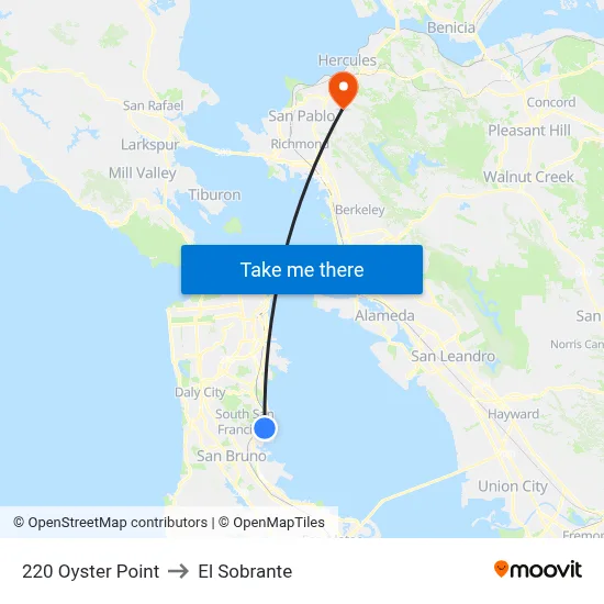 220 Oyster Point to El Sobrante map