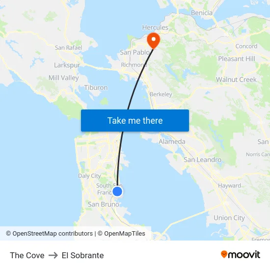 The Cove to El Sobrante map