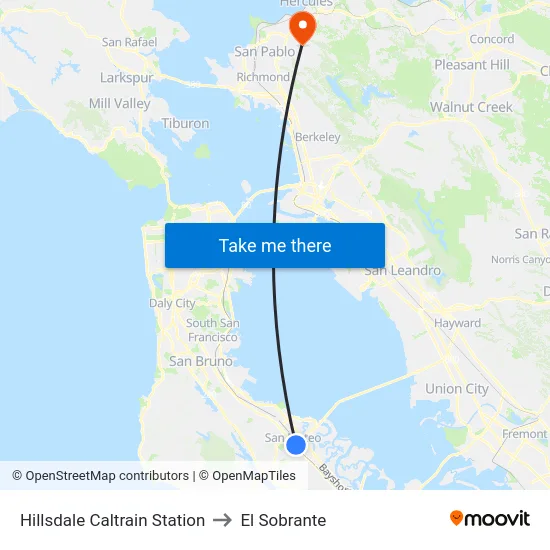 Hillsdale Caltrain Station to El Sobrante map