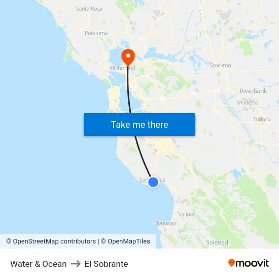 Water & Ocean to El Sobrante map