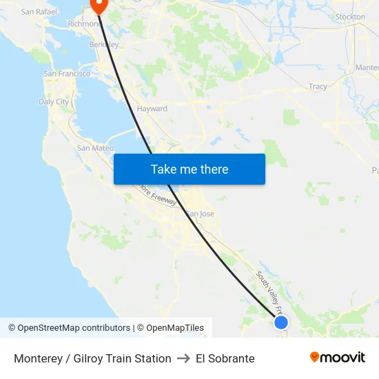 Monterey / Gilroy Train Station to El Sobrante map