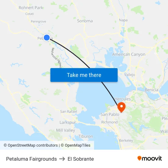 Petaluma Fairgrounds to El Sobrante map
