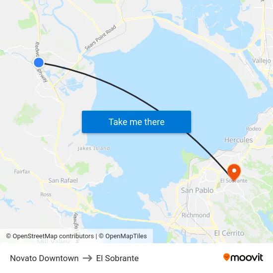 Novato Downtown to El Sobrante map