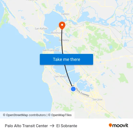 Palo Alto Transit Center to El Sobrante map