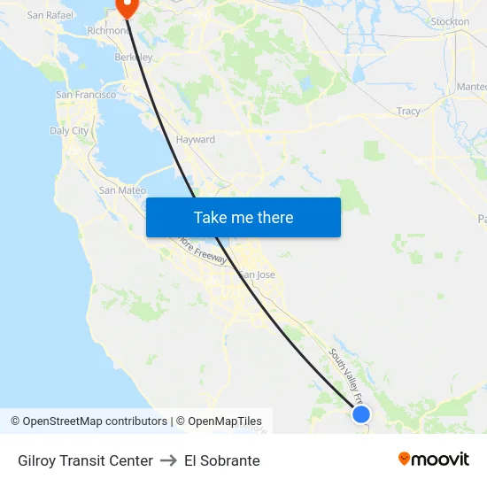 Gilroy Transit Center to El Sobrante map