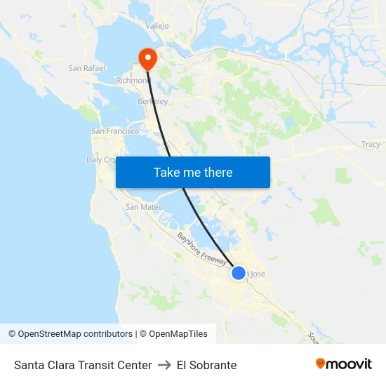 Santa Clara Transit Center to El Sobrante map