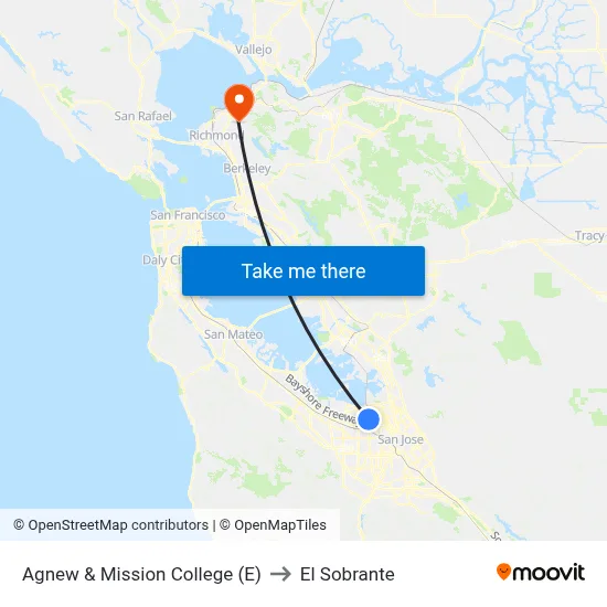 Agnew & Mission College (E) to El Sobrante map