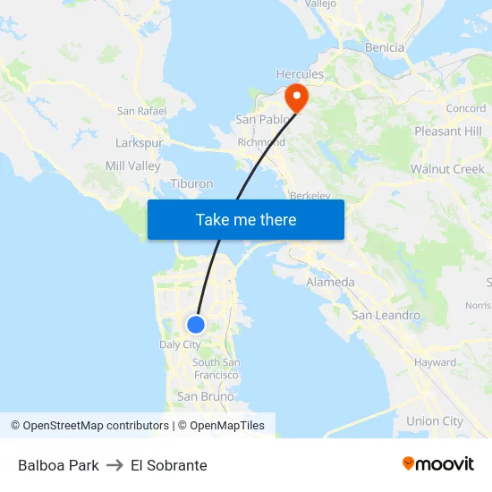 Balboa Park to El Sobrante map