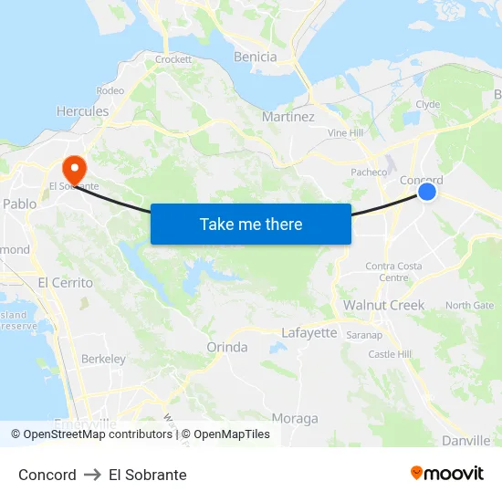 Concord to El Sobrante map