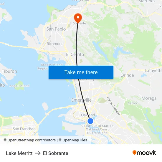 Lake Merritt to El Sobrante map