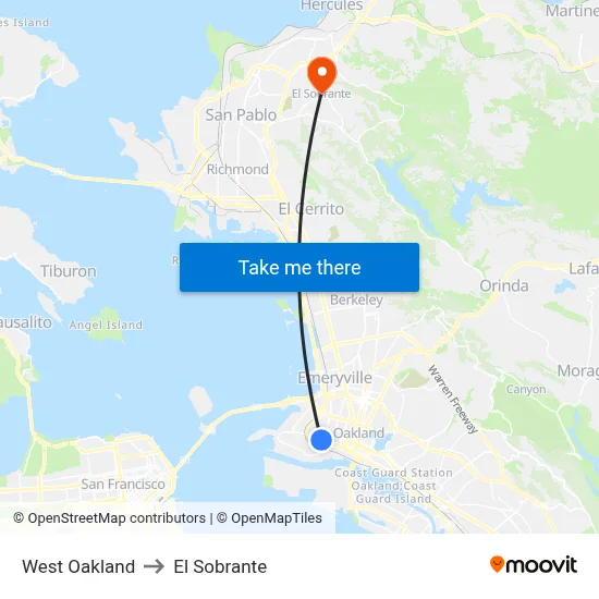 West Oakland to El Sobrante map