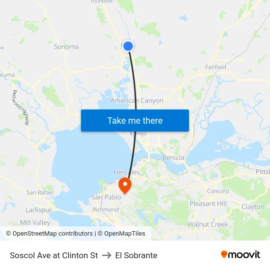 Soscol Ave at Clinton St to El Sobrante map