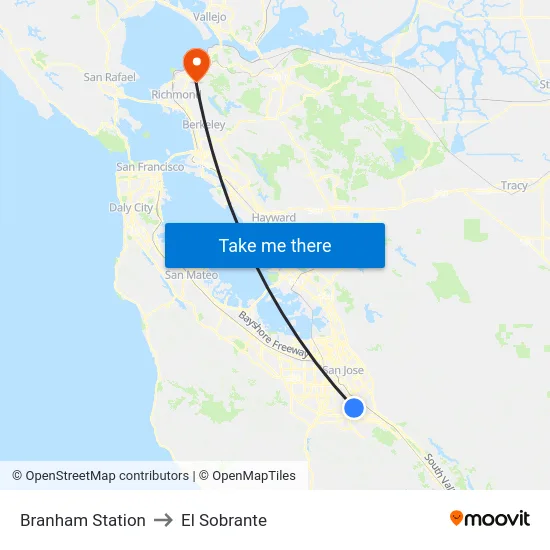 Branham Station to El Sobrante map