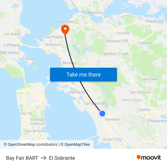 Bay Fair BART to El Sobrante map