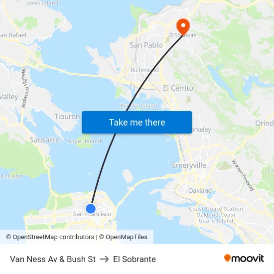 Van Ness Av & Bush St to El Sobrante map