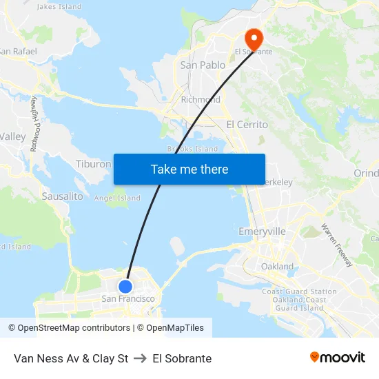 Van Ness Av & Clay St to El Sobrante map