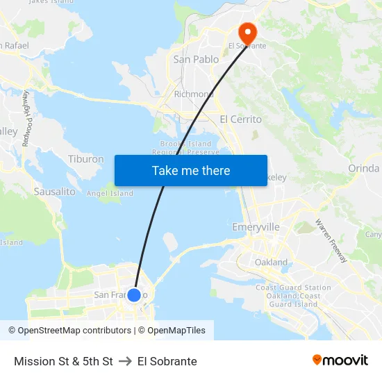 Mission St & 5th St to El Sobrante map
